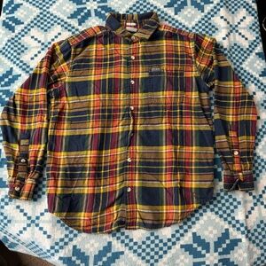 Columbia Women’s‎ Fall Red Orange Yellow Plaid Button Up Shirt Size Medium